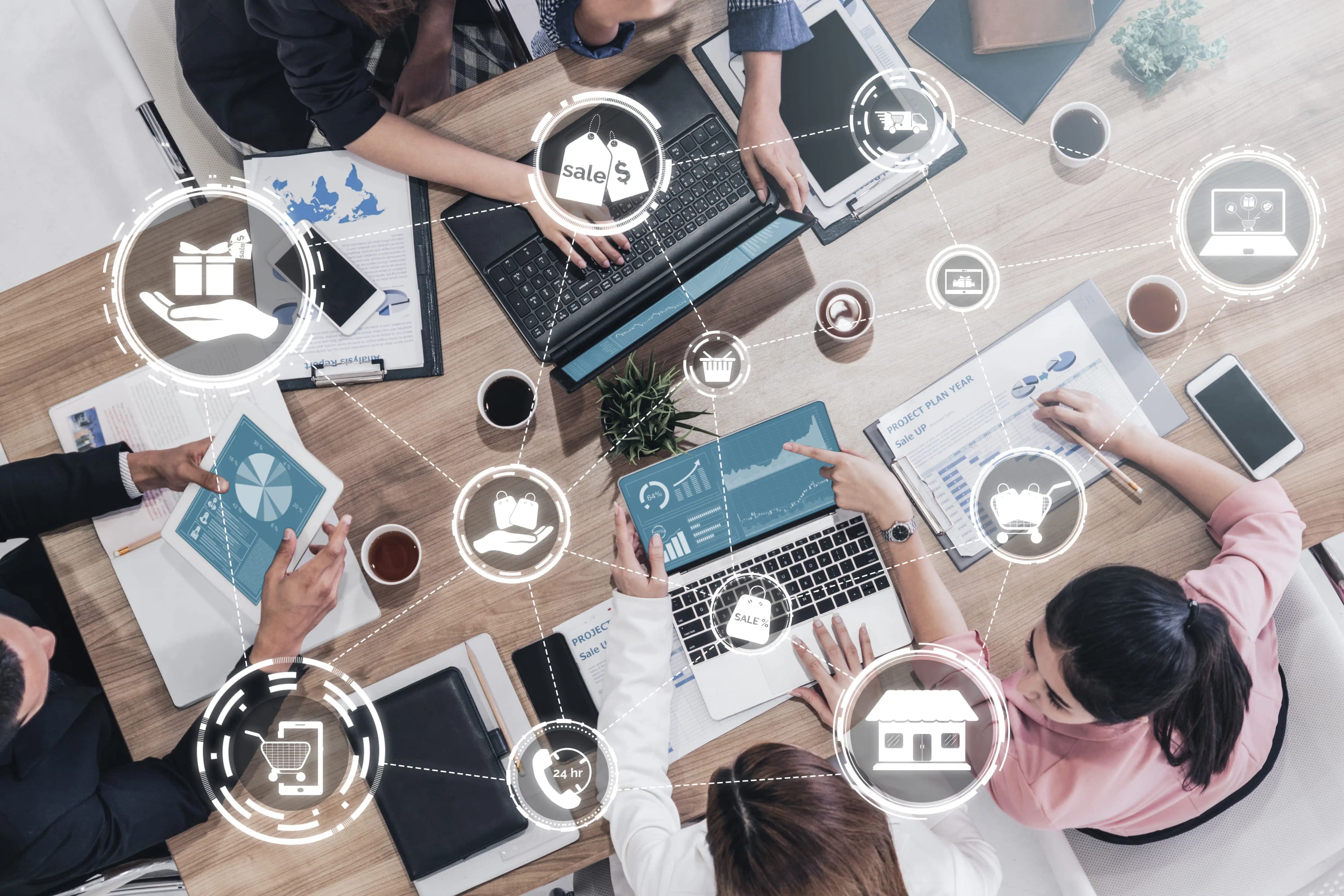 Developers and designers collaborating to design digital solutions for multiple industries.